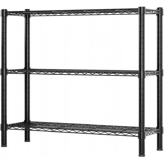 Standing Shelving Units, 36" W x 14" D x 32" H Metal Storage Shelves, Adjustable Carbon Steel Wire Shelving Rack Display Shelf for Garage Bathroom Office (3-Tiers, Black)