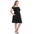 thumbnail image 4 of HDE Plus Size Peter Pan Collar Dress Fit and Flare Collared Casual Skater Dress Black 4X, 4 of 6