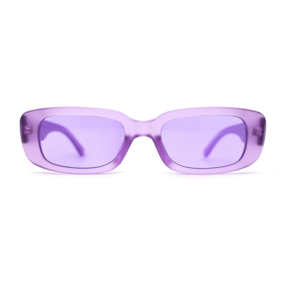 Womens Pop Color Rounded Mod Narrow Rectangle Plastic Sunglasses Purple