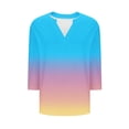thumbnail image 4 of Business Casual Blouses Womens 3/4 Sleeve Gradient Loose Tops Fashion Work Dressy Flowy Shirts Pullover, Sky Blue L, 4 of 5