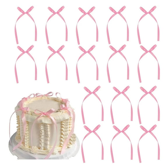 20 PCS Birthday Cake Decorations, Bow Themed Party Cake Toppers, Edible Sugar Decor, for Cupcakes, Desserts, Celebration, Festive Supplies,20