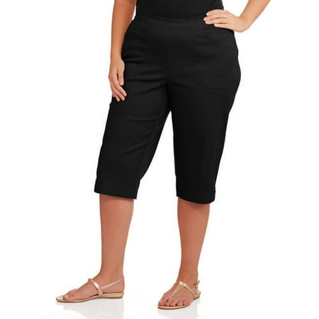 Just My Size Women's Plus Size Pull On 17in Stretch Capris with 2 ...