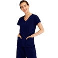 thumbnail image 4 of Minty Mint, Women's, V Neck Solid Stretch Medical Scrub Set, Indigo, L, 4 of 5