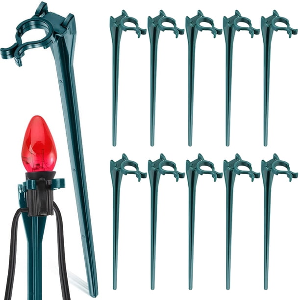 (Combinado A+A) 10 Estacas Luces Navideñas Césped Universal para Patio Estacas Luces Navideñas Cadena Luces C7 C9 Soporte Luces Navideñas para Exteriores (verde) (10 Piezas en Una Bolsa)