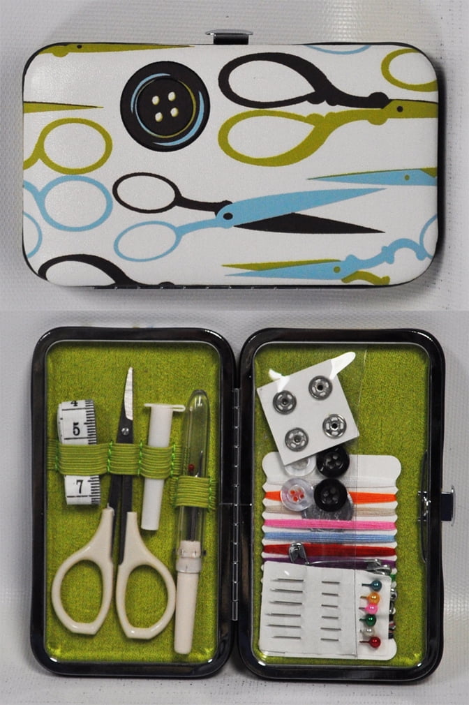 Wallet Style Sewing Kit Scissor and Button Theme Case