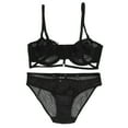 thumbnail image 1 of Conjunto de bralette de encaje para mujer Push Up Conjunto de sujetador bralette con correa bordada de encaje ultrafino Negro 75C, 1 of 5
