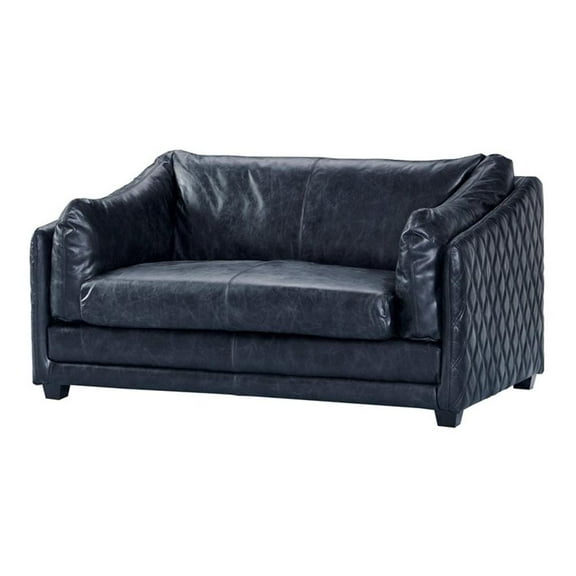 Pemberly Row Contemporary Italian Leather Loveseat in Slate Finish