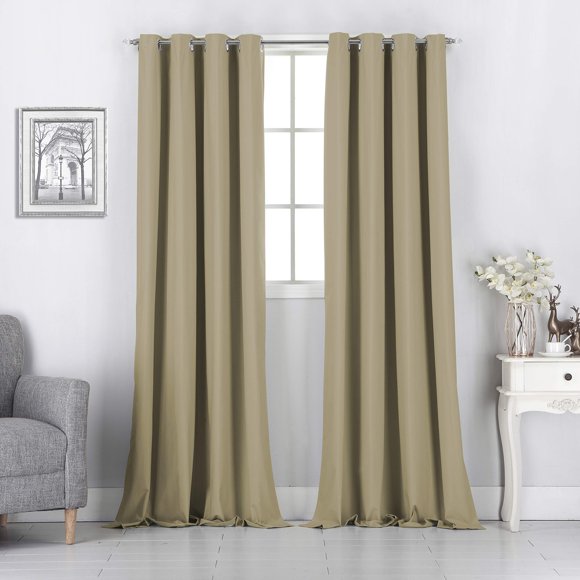 Rooney Taupe Solid Thermal Insulated Grommet Blackout Curtains/Drapes for Living Room Bedroom Window (2 Panels, 52 inches Wide by 84 inches Long, Taupe)