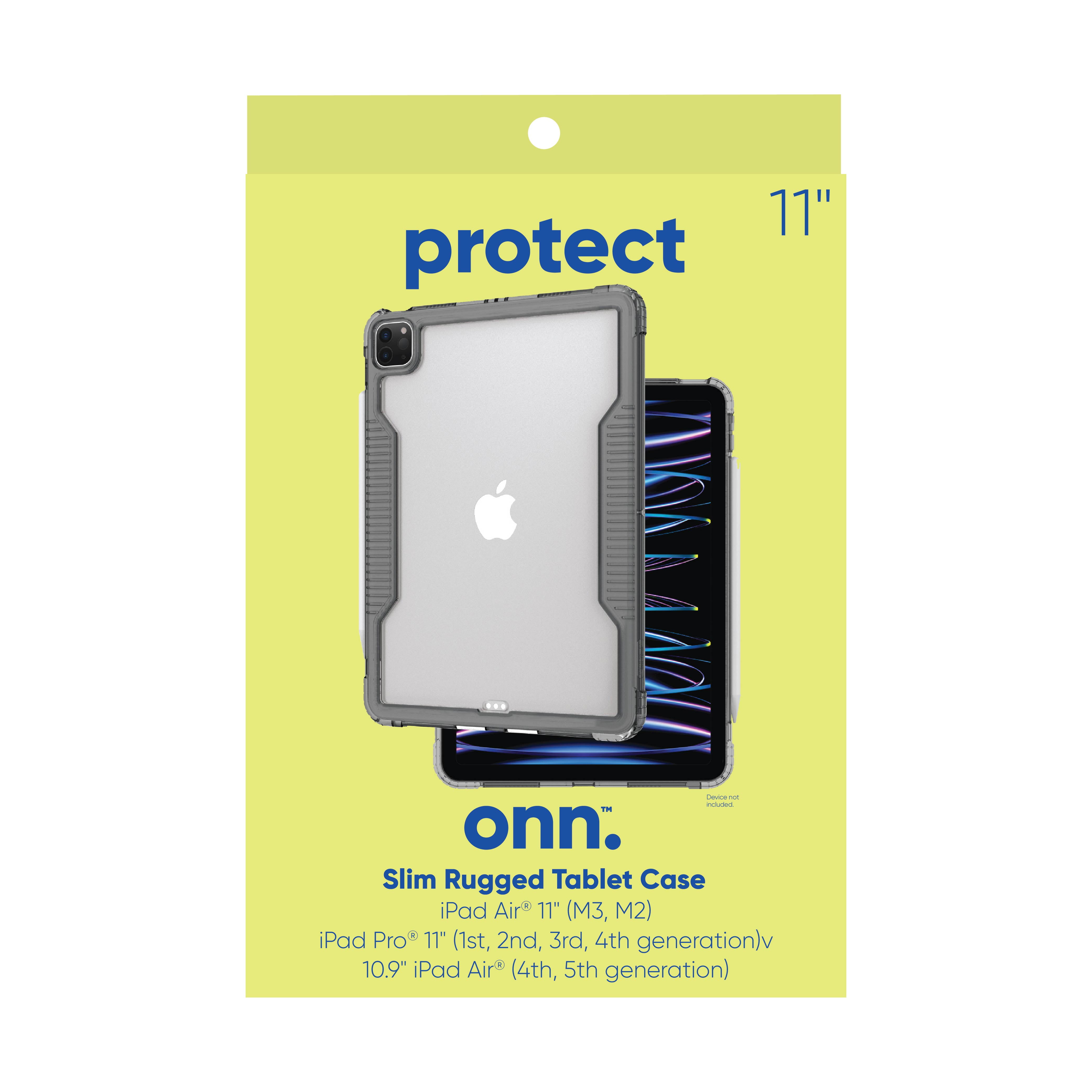 onn. Slim Rugged Tablet Case for iPad Air 11" (M3, M2) / iPad Air (4th, 5th generation), iPad Pro 11" (1st, 2nd, 3rd, 4th generation) - Gray/Clear