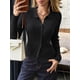 thumbnail image 4 of Cárdigan de Punto Acanalado con Botones y Larga para Mujer, Suéter Informal Ajustado con Cuello. Negro M, 4 of 8