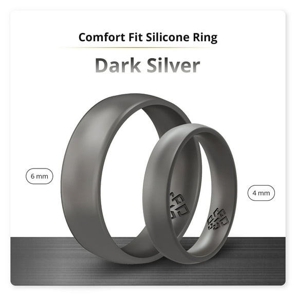 Dark Silver Breathable Silicone Ring For Men and Women 6mm Bandwidth