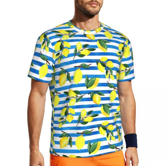 T Shirt For Men Watercolor Fruit Man Lemons On Striped Print Vintage Sports T-Shirts Comfortable Sum