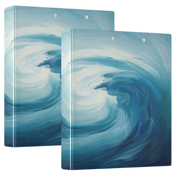 Blue Abstract Waves 12.4x10.6in PVC Round Ring Binder, D-Ring 3-Hole, Metal Clip, 200 Sheets