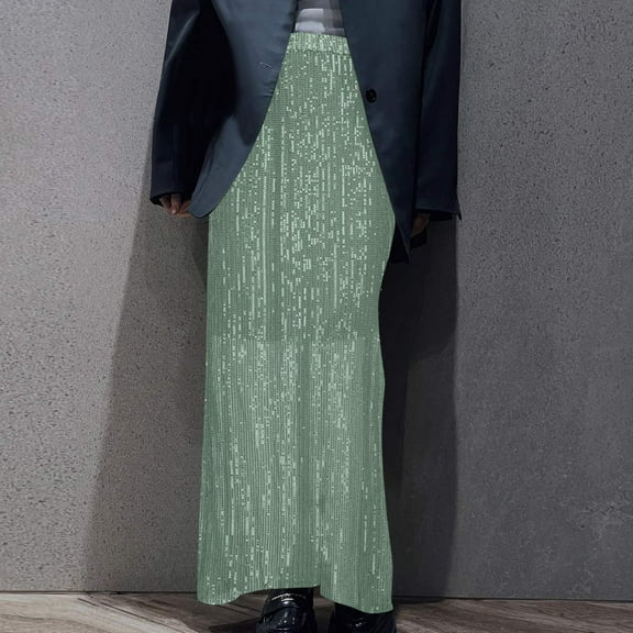 Womens Sequins Skirts Plus Size Summer Elegant Pullover Solid Color Stretchy Slimming Party Cocktail Maxi Skirts Mint Green S-3XL
