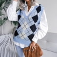 thumbnail image 4 of Women's Color Block Checkered Sleeveless Ribbed Knit Sweater Vest Casual Solid Color Loose Fit V-Neck Vest, 4 of 5