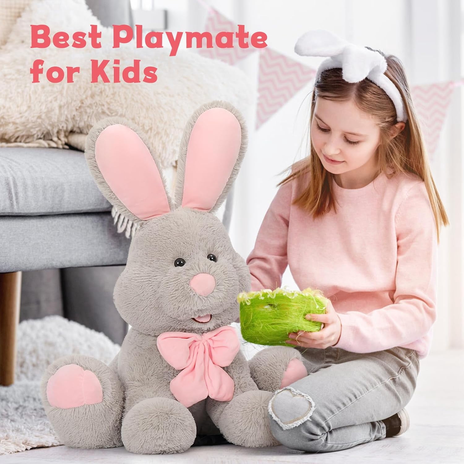 Stuffed Animal Easter Rabbit Toy Plush, Animal Pillow for Children, 19.6 inches
