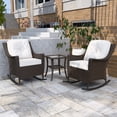 thumbnail image 4 of EAGLE PEAK Azure Bay 3 Pieces Outdoor Wicker Bistro Set, Rocking Chairs with Side Table, Brown Wicker and Beige Cushions, 4 of 10