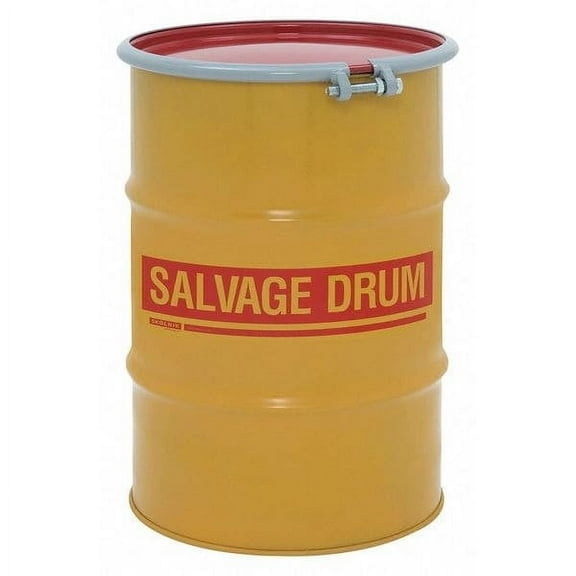 Open Head Transport Drum, Steel, 30 gal, Unlined, Yellow