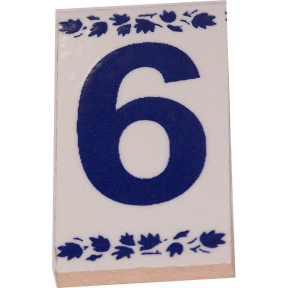 Numeral Six painted tile from Jerusalem - 3x1.5 Inches - Asfour Outlet Trademark