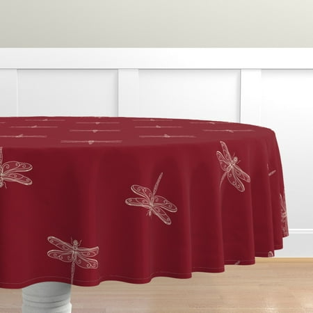 

Cotton Sateen Tablecloth 70 Round - Scarlett Red Dragonflies Insects Nature Bugs Garden Print Custom Table Linens by Spoonflower