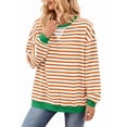 thumbnail image 3 of Women Striped Sweatshirts Oversized Crewneck Long Sleeve Shirts Y2K Pullover Top Fall Outfits Rice Orange XL, 3 of 9