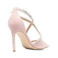 thumbnail image 4 of XYD Women Open Toe Teardrop Rhinestone Studded Sandals Cross Strap Stiletto High Heels Sexy Cocktail Party Date Shoes Size 11 Light Pink, 4 of 4