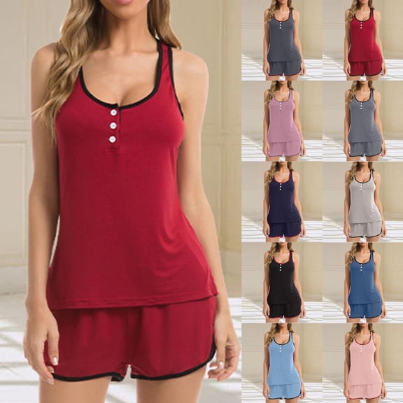 Bxsruta Women's Soft Knitted Loose Fit Tank Top and Shorts Pajama Set for Summer Casual Home Lounge Wear with Pocket