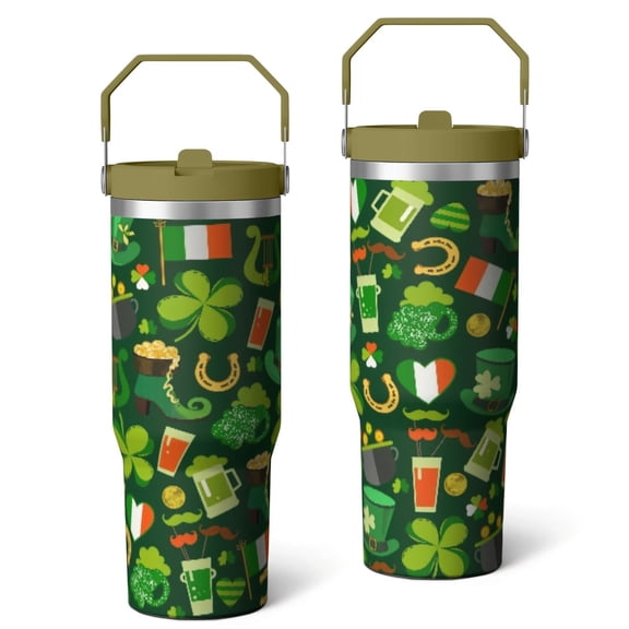 30 Oz Tumbler St. Patrick's Day Four-leaf Clover Tumbler with Lid and Straw, Birthday Gift Cup for Friend Women Men Coffee Travel Mug Thanksgiving Day Halloween Christmas Gift Water Bottle