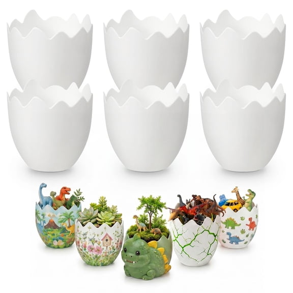 BPPEG 6 Pcs Mini Dinosaur Themed Party Decorations Plastic Egg Shape Mini Vases Egg Broken Shell Design Plant Pot Eggs Flower Planters for Diy Centerpieces Gifts - Mini Vase