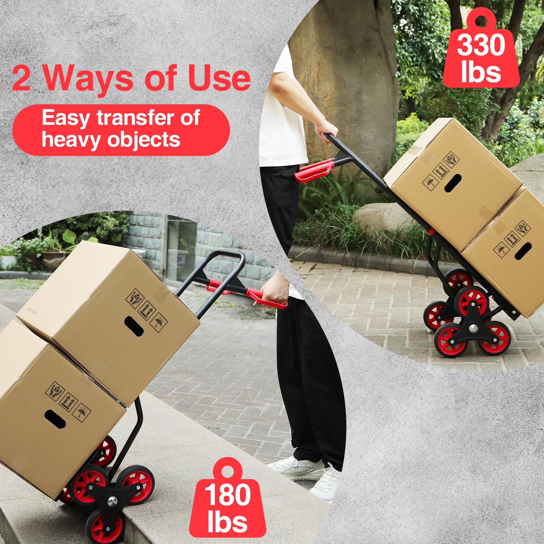 RedSwing Stair Climbing Hand Truck - 330lb Heavy Duty 6-Wheel Dolly Cart, Adjustable Telescoping Handle, Thickened Stair Climber Dolly for Moving Furniture, Appliances, Boxes, Home & Warehouse Use