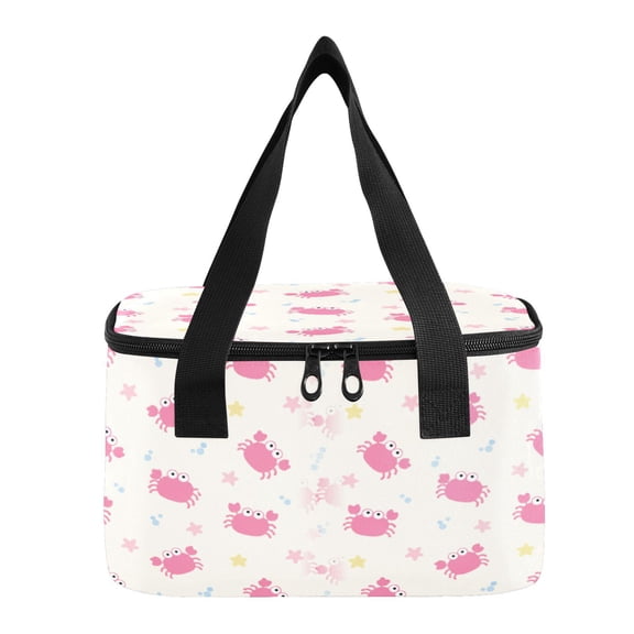 6L Insulated Lunch Bag Square Handheld Cooler Tote Pink Cute Crab Star Pattern Reusable Thermal Bag with Polyester & Aluminum Lining for Work Picnic Travel