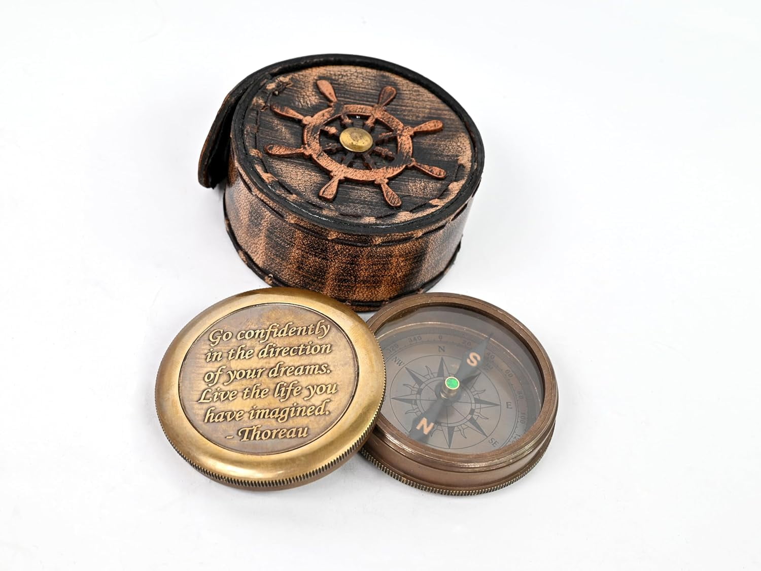 Maritime treasures Instruments Thoreau's Go Confidently Brass Compass, Gift for Graduation, Confirmation Day, Baptism, New Year Gift, Birthday, Anniversary, Communion, Camping Gift
