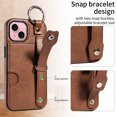 thumbnail image 4 of Allytech Wallet Case for iPhone 15, [Card Slot] [Ring Buckle] [Adjustable Wristband with Snap Buckles] Premium PU Leather Kickstand Shockproof Case Cover for Women Men - Brown, 4 of 10