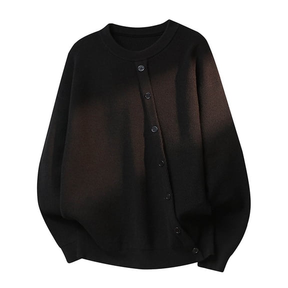 BaoFuBaoMei Mens Button up Cardigan Sweaters Big and Tall Asymmetric Button Crew Neck Long Sleeve Cardigan Solid Textured Knit Fall Winter Sweater