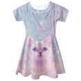 thumbnail image 4 of Yuyamidu Cute Short Sleeve Cat Dress Girls Holiday Party Skater Dress for Kids Age 5-6 Novelty Graphic A Line Midi Dresses Fashion Bling One-Shoulder Princess Dress, 4 of 6