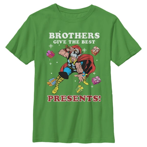 Boy's Marvel Christmas Brothers Give Best Thor Presents Graphic Tee Kelly Green Small