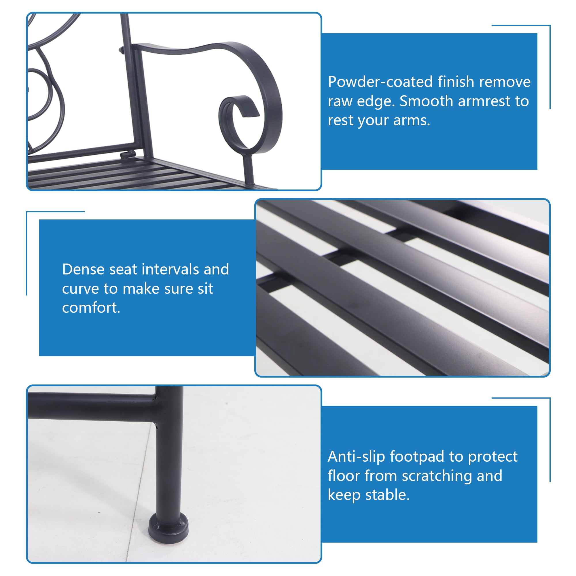 Abble 42" Outdoor Bench Metal Butterfly Design Patio Garden Bench for Porch Yard Lawn Patio Bench, Black