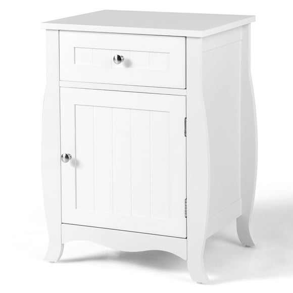 Costway Nightstand W/ Drawer Cabinet Curved Legs Sofa Side End Accent Table White