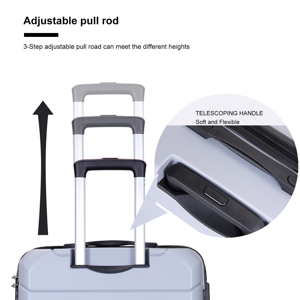 Yougu 3-Piece Hardside Carry-On Luggage Set, 20" 24" 28", Unisex, Silver