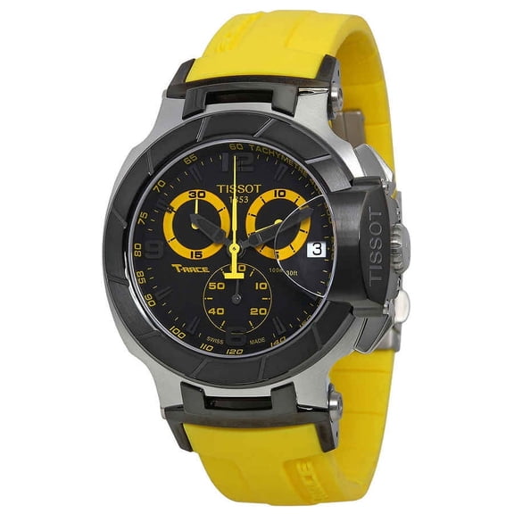 Tissot Men's 43mm Yellow Rubber Band Steel Case S. Sapphire Quartz Black Dial Watch T0484172705703