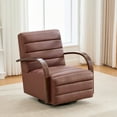thumbnail image 4 of Newest 360° Swivel Accent Chair with Solid Wood Armrests, Channel Tufted PU Lounge Chair & Sinuous Spring, Brown, 4 of 10