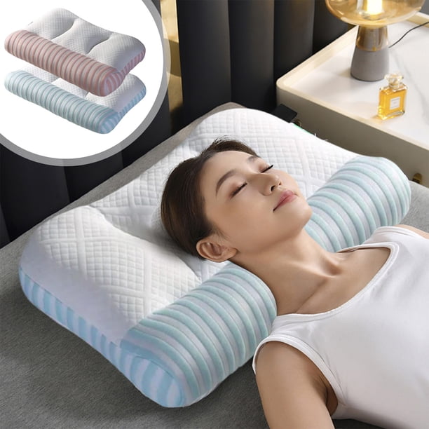 Almohada Cervical Ergonómica de Espuma Viscoelástica con Funda Transpirable - Soporte Cervical Contorneado para Dormir de Lado o Boca Arriba, Azul o Rosa, 73 X 48 Cm