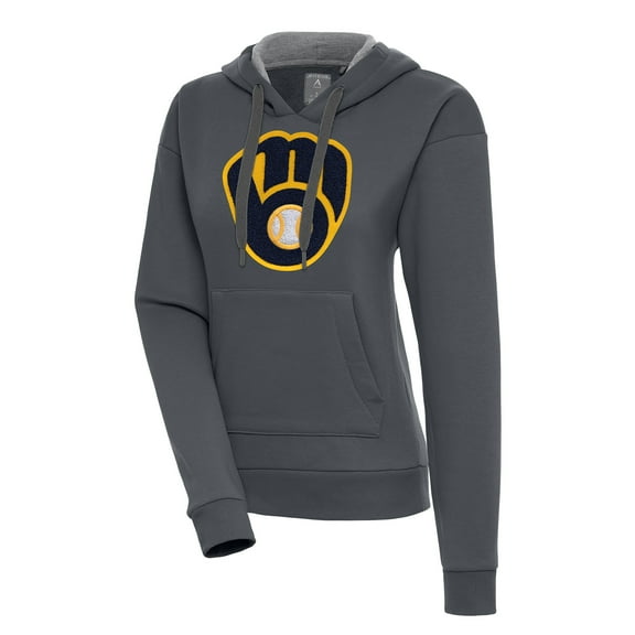Women's Antigua  Charcoal Milwaukee Brewers Victory Pullover Hoodie