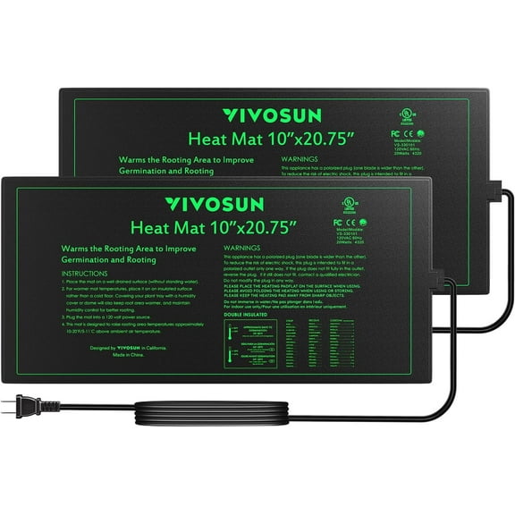 VIVOSUN Waterproof Seedling Heat Mat Warm Hydroponic Heating Pad 10" x 20.75" MET Standard