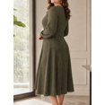 thumbnail image 2 of Mengpipi Women's Plus Size Knits Fall Spring Long Sleeve Round Neck Puff Sleeve with Bow Detail Fitted A-Line Solid Color Casual Comfortable Dress 1X-5X, 2 of 9