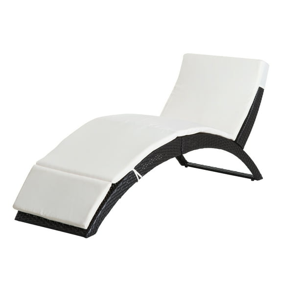 Outsunny Outdoor Patio Folding PE Rattan Wicker Poolside Chaise Lounge Chair