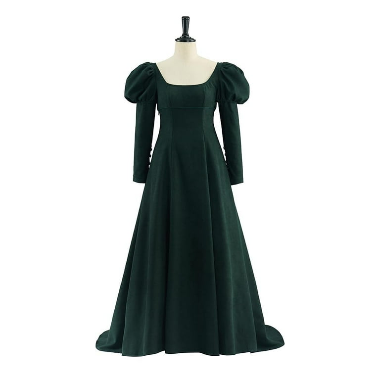 royal dark green dress Gothic Emerald Green Tulle Wedding Dress with Layered Ruffle Neckline main image 1