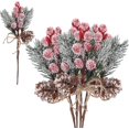 thumbnail image 1 of 20 Pcs Pics Floraux de Noël Branches de Pin Enneigées Artificielles Pommes de Pin Tiges de Baies Rouges pour Arrangement des Fêtes Couronne Bricolage Guirlande Verdure d'Hiver (Rouge), 1 of 8