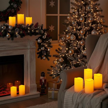 LIDUI-3 Pack 4 x 6 8 10 Outdoor Plastic Electric flameless Candles with Remote Control and Timer Battery Operated Flickering LED Pillar Fake Candle for Home Wedding Decor Ivory