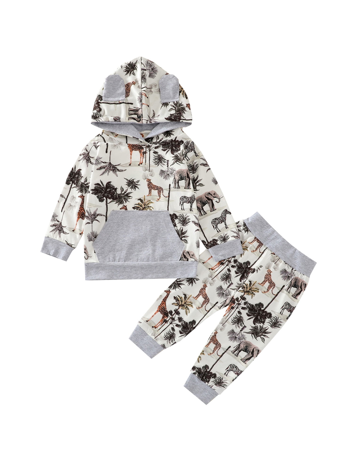 Toddler Baby Boy Girl Hoodie Outfits Set Long Sleeve Hooded Sweatshirt Tops+Pant 2pcs 
